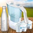 Laica Aida kék vízszűrő kancsó 3 db univerzális bi-flux szűrőbetéttel és AJÁNDÉK LAICA sport palackkal Laica Aida kék vízszűrő kancsó 3 db univerzális bi-flux szűrőbetéttel és AJÁNDÉK LAICA sport palackkal