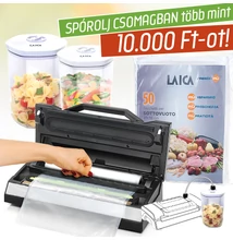 LAICA vákuumozó-marináló szett (vákuumos fóliahegesztő gép+50 db tasak+vákuumozható henger)