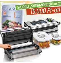 LAICA PROFESSIONAL PRO vákuumcsomagoló szett (vákuumos fóliahegesztő gép+50 db vákuum zacskó+vákuumozható üvegedény szett)