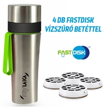 myLAICA komplett csomag 4 hónapra (vízszűrő kulacs 1+3 db AJÁNDÉK FAST DISK szűrővel, szálcsiszolt rozsdamentes acél, zöld szilikon pánttal, 0,55 liter)