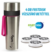 myLAICA komplett csomag 4 hónapra (vízszűrő kulacs 1+3 db AJÁNDÉK  FAST DISK szűrővel, szálcsiszolt rozsdamentes acél, pink szilikon pánttal, 0,55 liter)