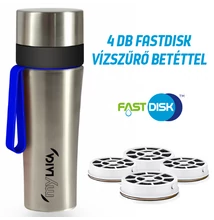 myLAICA komplett csomag 4 hónapra (vízszűrő kulacs 1+3 db AJÁNDÉK FAST DISK szűrővel, szálcsiszolt rozsdamentes acél, kék szilikon pánttal, 0,55 liter)