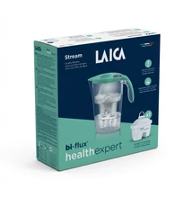 LAICA Stream Line Tiffany türkiz vízszűrő kancsó digitális kijelzővel 1 db HEALTHEXPERT bi-flux szűrőbetéttel