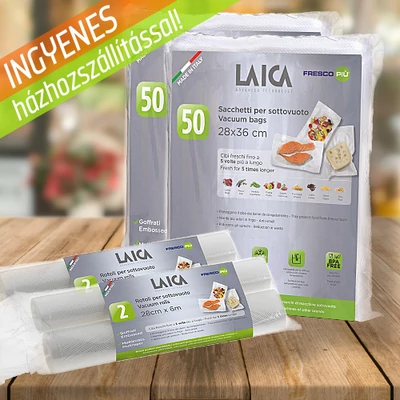LAICA vákuumfólia és vákuum zacskó szett INGYENES SZÁLLÍTÁSSAL (28cm széles, BPA mentes, légcsatornás)