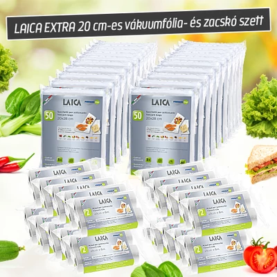 LAICA EXTRA 20 cm-es vákuumfólia és vákuum zacskó szett (BPA mentes, légcsatornás)
