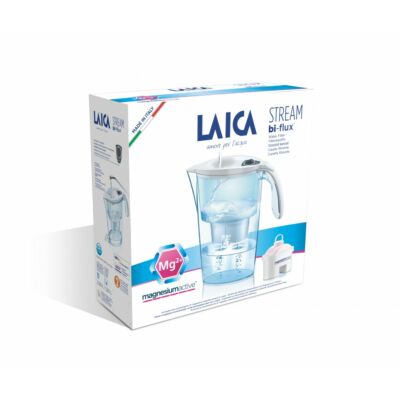 LAICA Stream Line fehér vízszűrő kancsó mechanikus kijelzővel, 1 db magnezium active bi-flux szűrőbetéttel