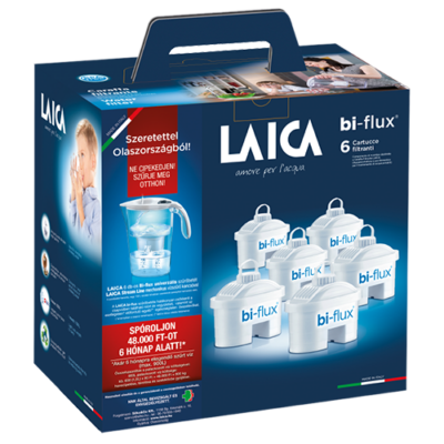 LAICA vízszűrő ajándékszett: Stream Line mechanikus vízszűrő kancsó fehér színben 6 db univerzális bi-flux szűrőbetéttel__FÉLÁRAS SZÁLLÍTÁSSAL