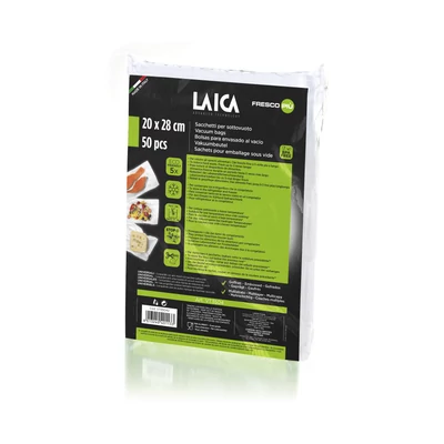 LAICA BPA mentes vákuum zacskó (50db légcsatornás, EXTRA erős 20*28cm-es vákuumtasak vákuumcsomagoláshoz)