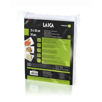 LAICA BPA mentes vákuum zacskó (50db légcsatornás, EXTRA erős 25*30cm-es vákuumtasak vákuumcsomagoláshoz)